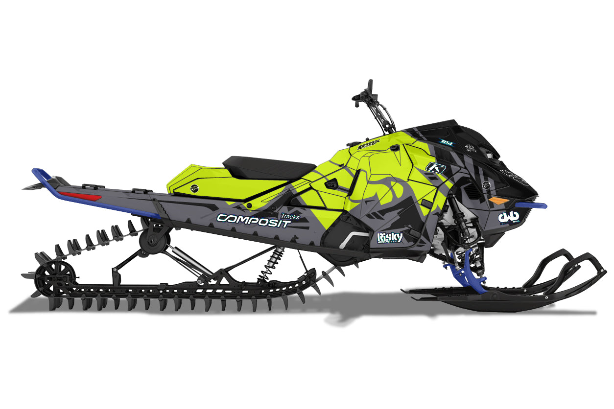 Grounding ski-doo sled wrap in lime squeeze and gray