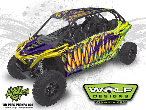 UTV > WRAP > TEETH > GRINDER > DESIGN > LIFTED > LIME > PURPLE > LEIF ALVARSSON ART > POLARIS PRO XP 4