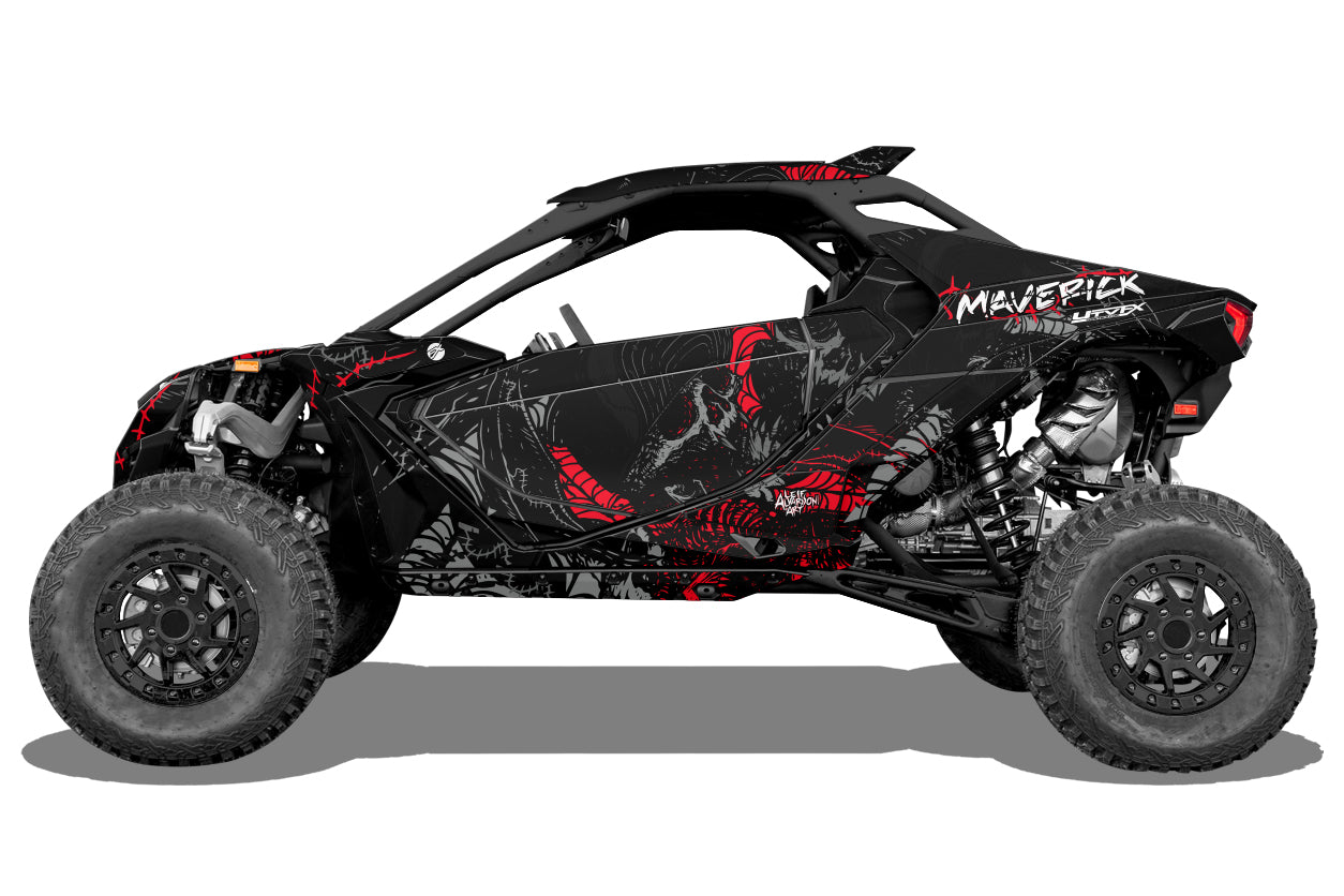 Can-Am Maverick R Max X RS With Smart-Shox with a gray skull and red details