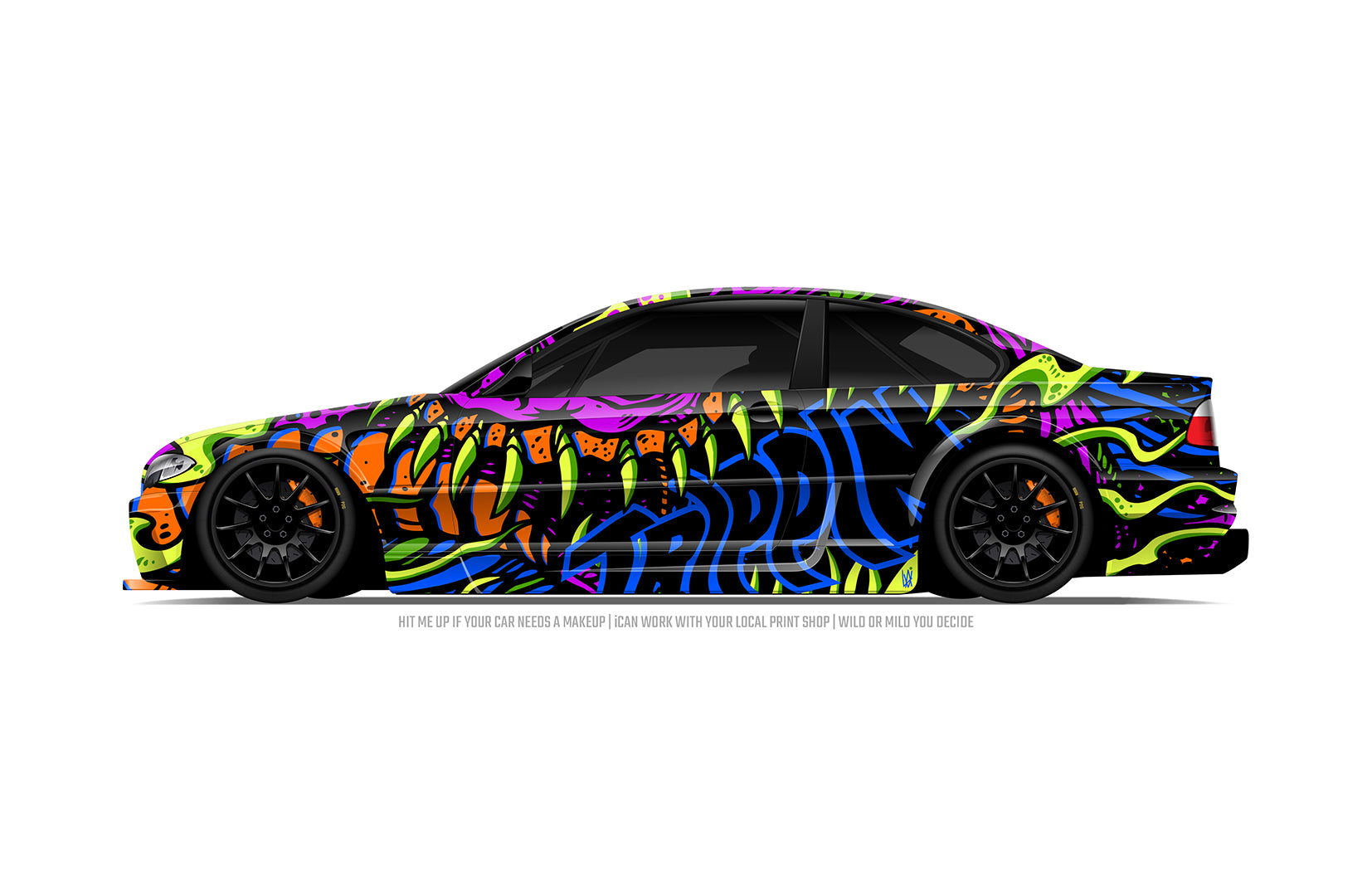 E36 BMW Widebody creature graphic leif alvarsson art graphics drifting drift car tokyo gymkhana