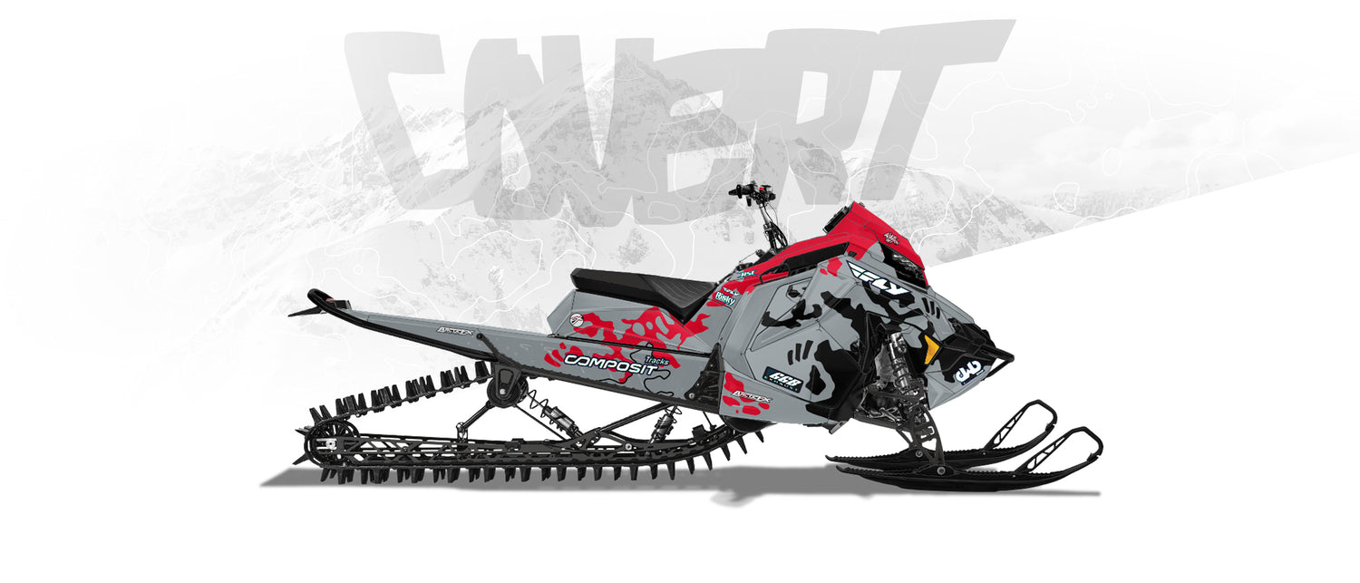 The new polaris 2025 with a wrap from arcticfx graphics in polaris red, black and storm gray