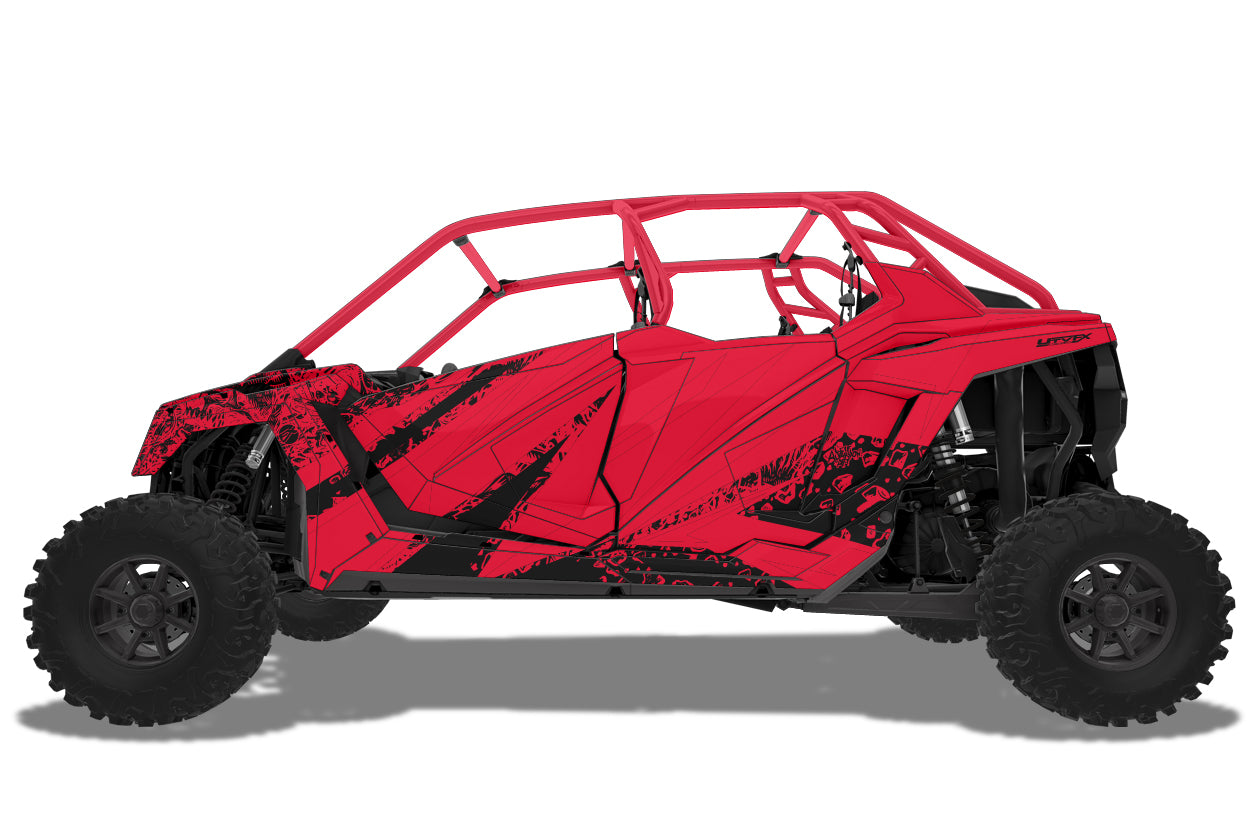 red and black rzr wrap with black grunge texture and solid red with red cage