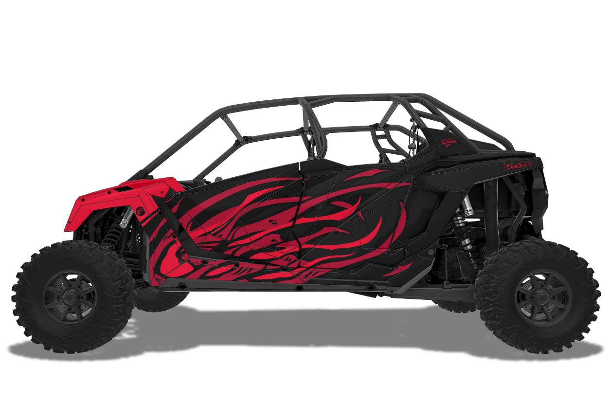 red rzr wrap with red flames and black background