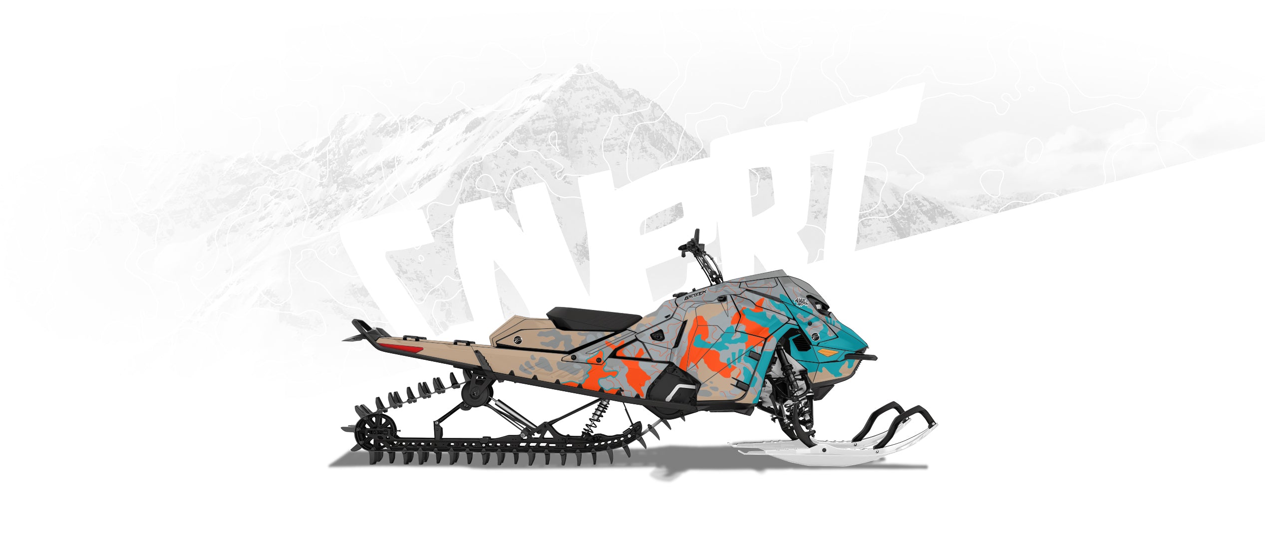 Ski-Doo snowmobile Gen5 Covert camo Sled Wrap with mountain backdrop