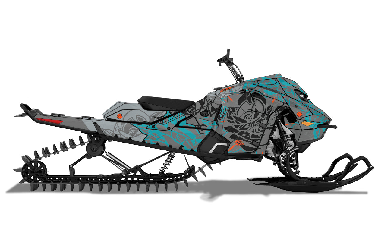 Snowmobile with a detailed design on a white background
